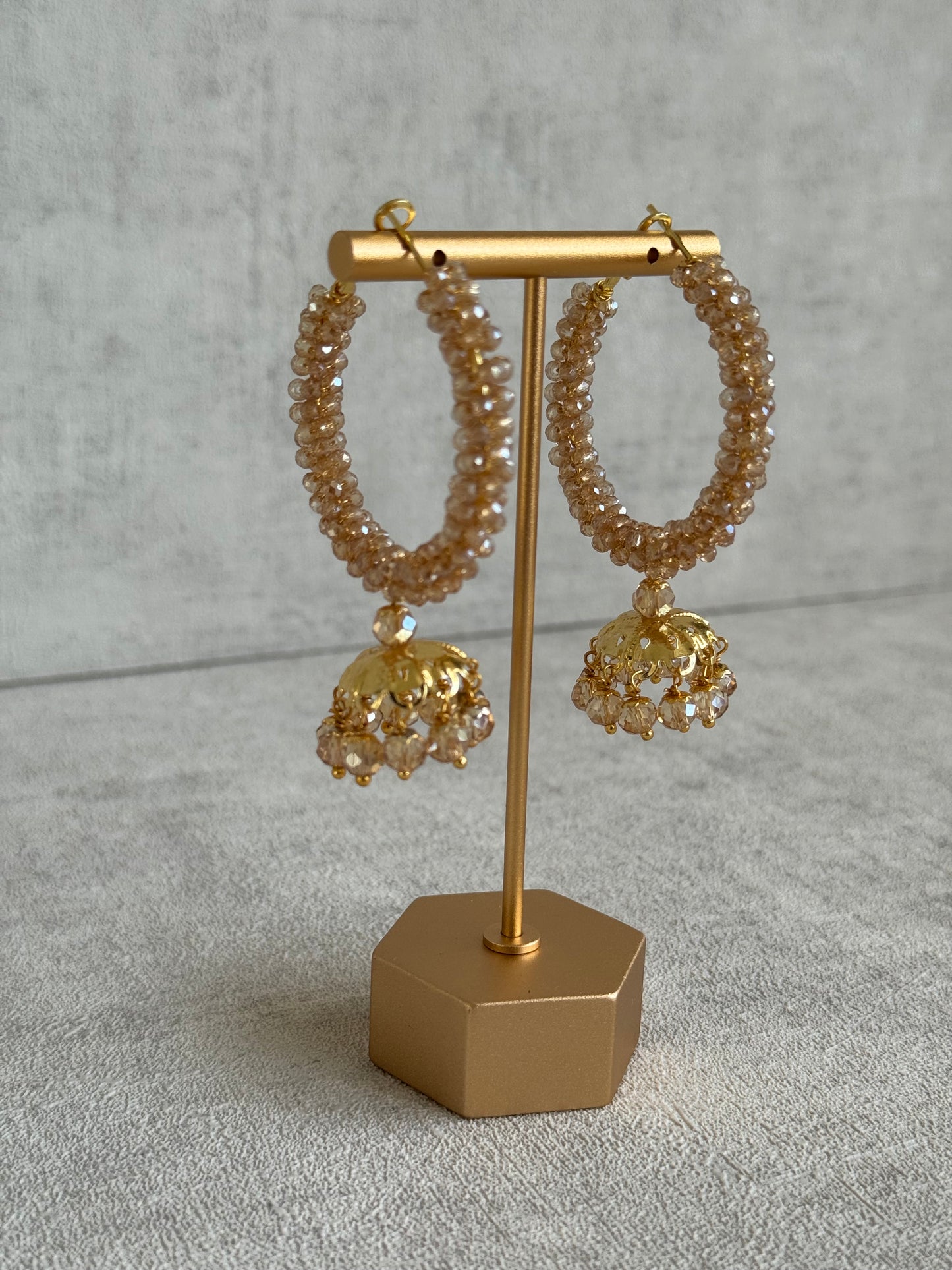 Ayura Designs Tara Balis – Gold Crystal-Wrapped Hoops with Jhumki Drops