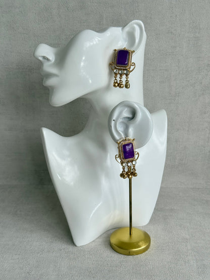 Ayura Designs Aleena Earrings – Royal Purple Stone Stud Earrings with Pearls & Ghungroo Detailing