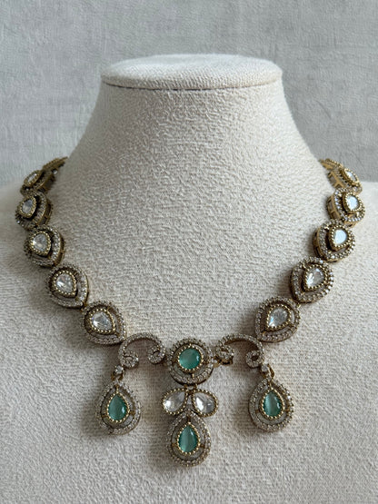 Ayura Designs Bianca Necklace Set with Earrings – Mint Green & White Kundan, Crystals & Gold Finish