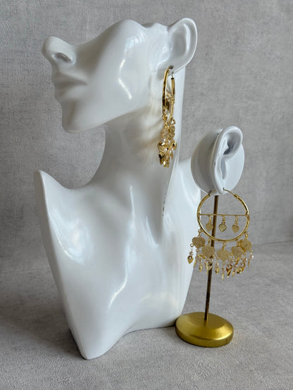 Ayura Designs Dilkash Balis – Gold Pipal Patti Heart Charm Hoop Earrings