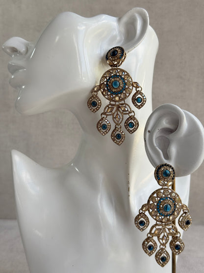 Ayura Designs Vanika Earrings – Sapphire Blue & Champagne Crystal Gold Finish