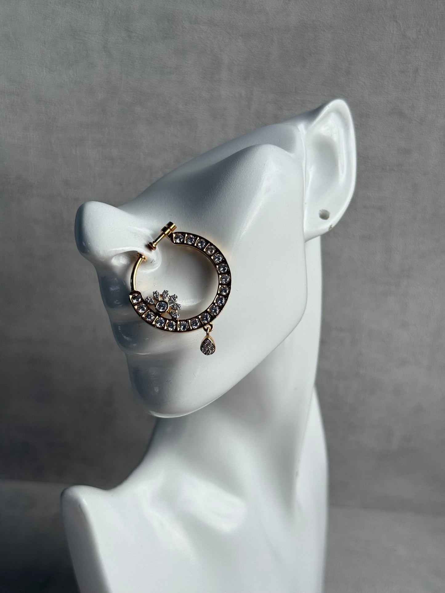 Ayura Designs Adaa Nose Ring – Crystal-Studded Adjustable Ring with Floral Accent