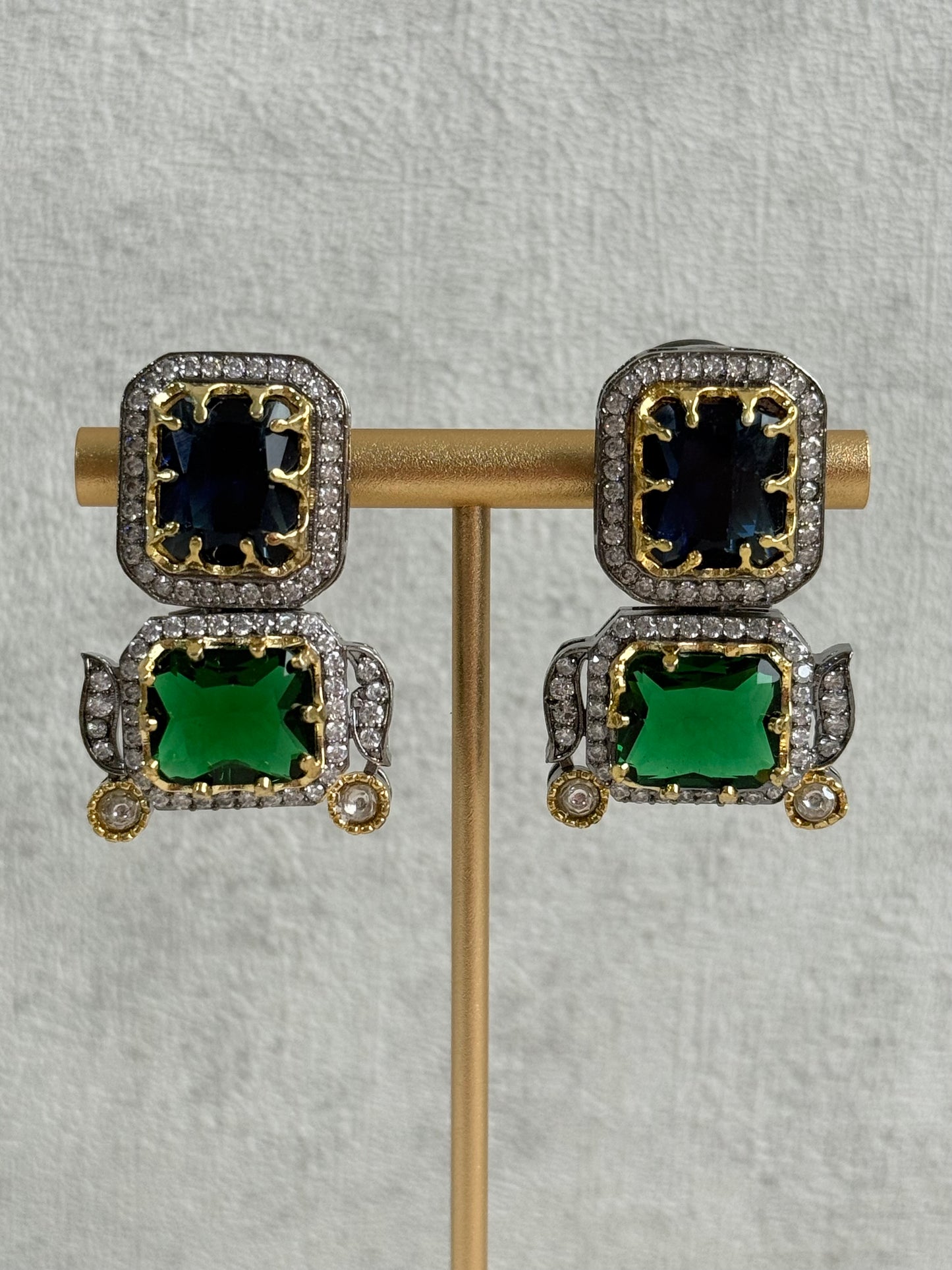 Ayura Designs Amelia Choker Set with Earrings – Moissanite Stonework with Layered Pearls in Antique Silver Finish (Deep Jewel Tones)