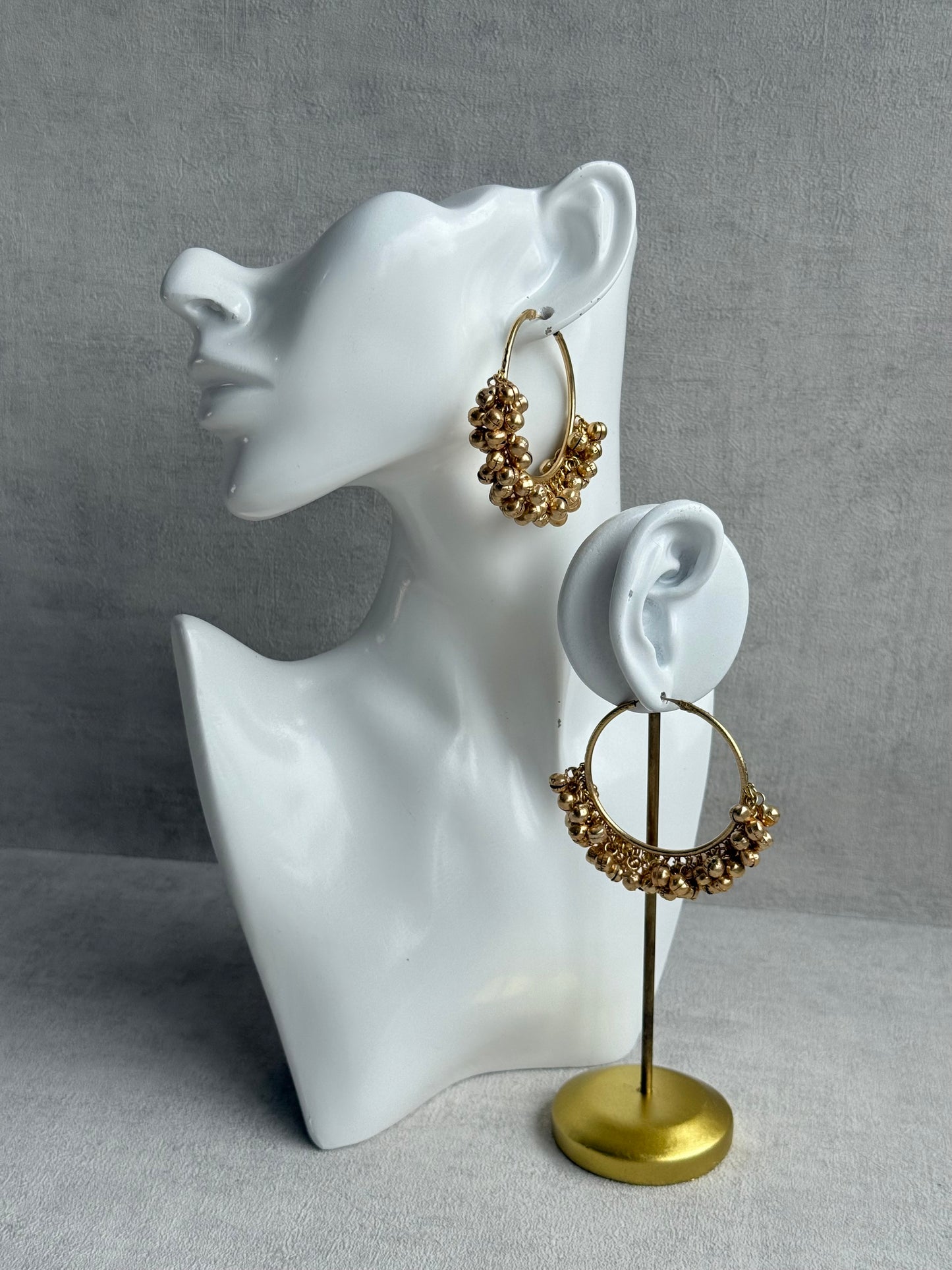 Ayura Designs Ghungroo Balis – Hoop Earrings with Traditional Ghungroo Detailing in Antique Gold Finish