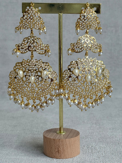 Ayura Designs Zarrar Earrings – Gold Jadau Filigree Statement Earrings with Pearl Drops