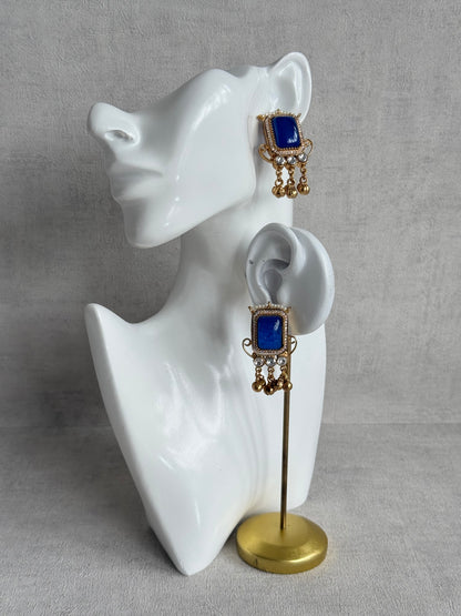 Ayura Designs Aleena Earrings – Sapphire Blue Stone Stud Earrings with Pearls & Ghungroo Detailing