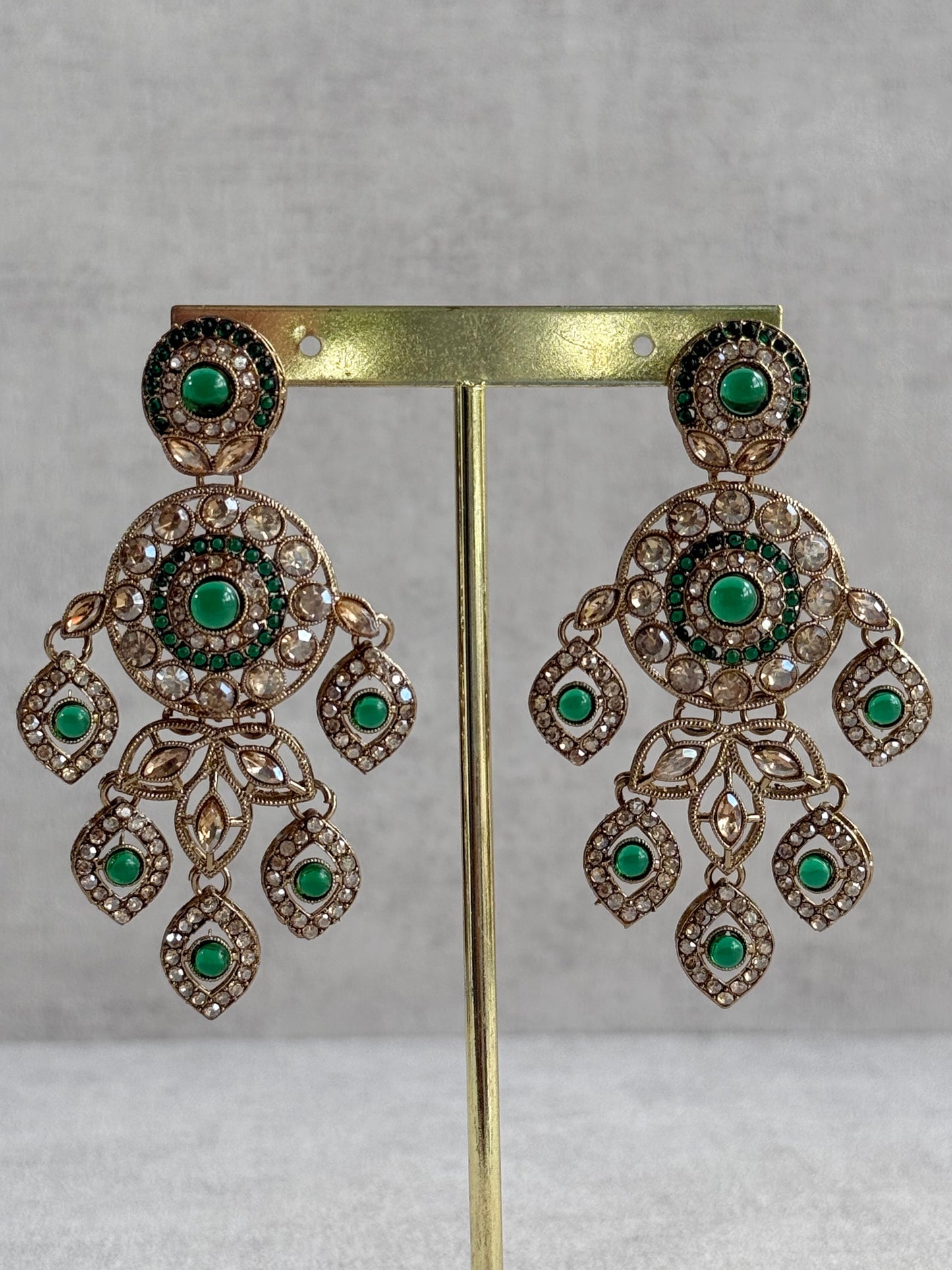 Ayura Designs Vanika Earrings – Emerald Green & Champagne Crystal Gold Finish