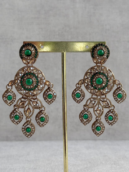 Ayura Designs Vanika Earrings – Emerald Green & Champagne Crystal Gold Finish
