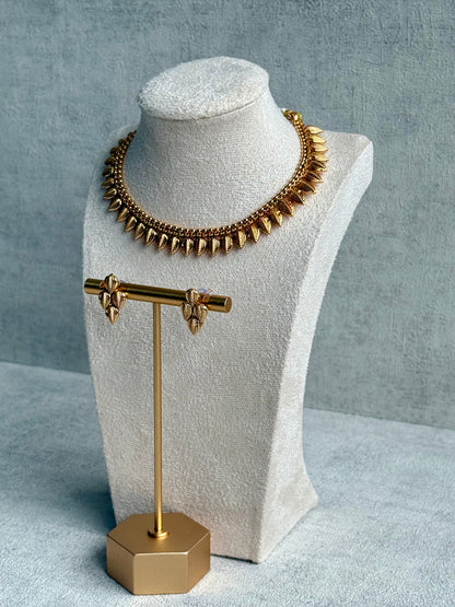 Ayura Designs Hiral Set – Necklace & Earrings with Antique Gold Leaf Motifs
