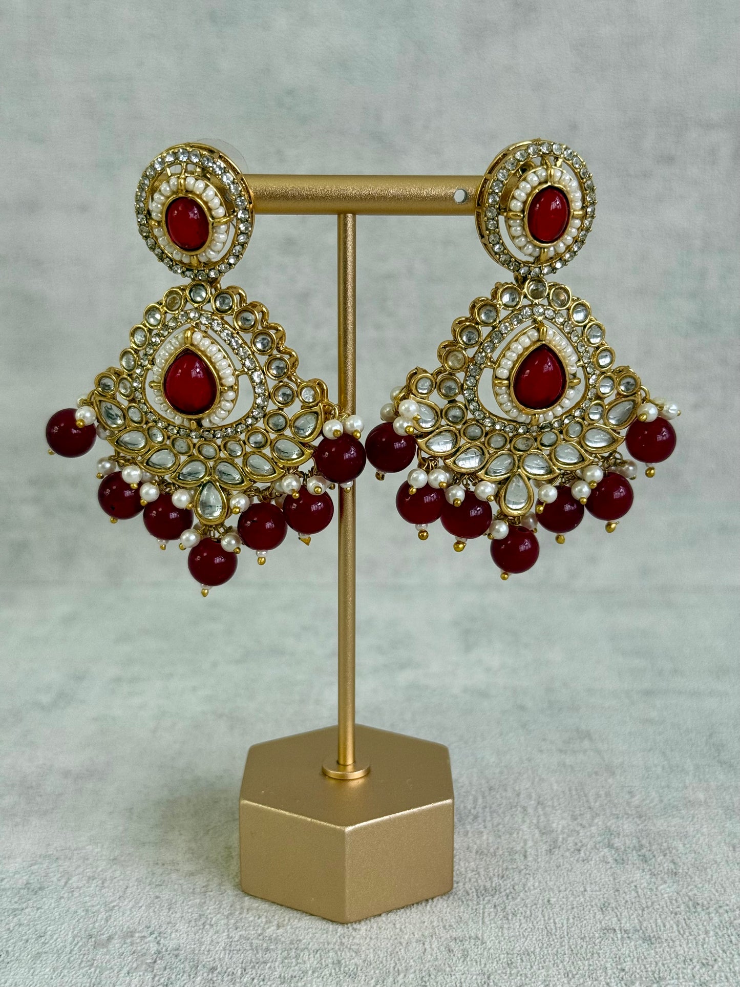 Ayura Designs Janvi Set with Necklace, Earrings & Tikka – Kundan Detailing, Ruby Red Beads & Ivory Pearl Drops