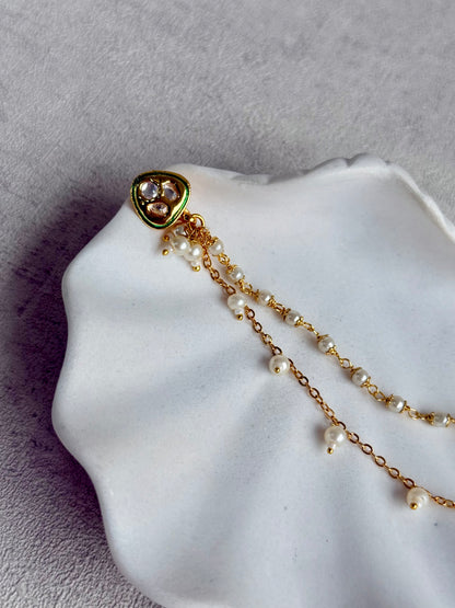 Ayura Designs Fakira Nose Ring – Kundan-Style Detailing with Pearl Chain