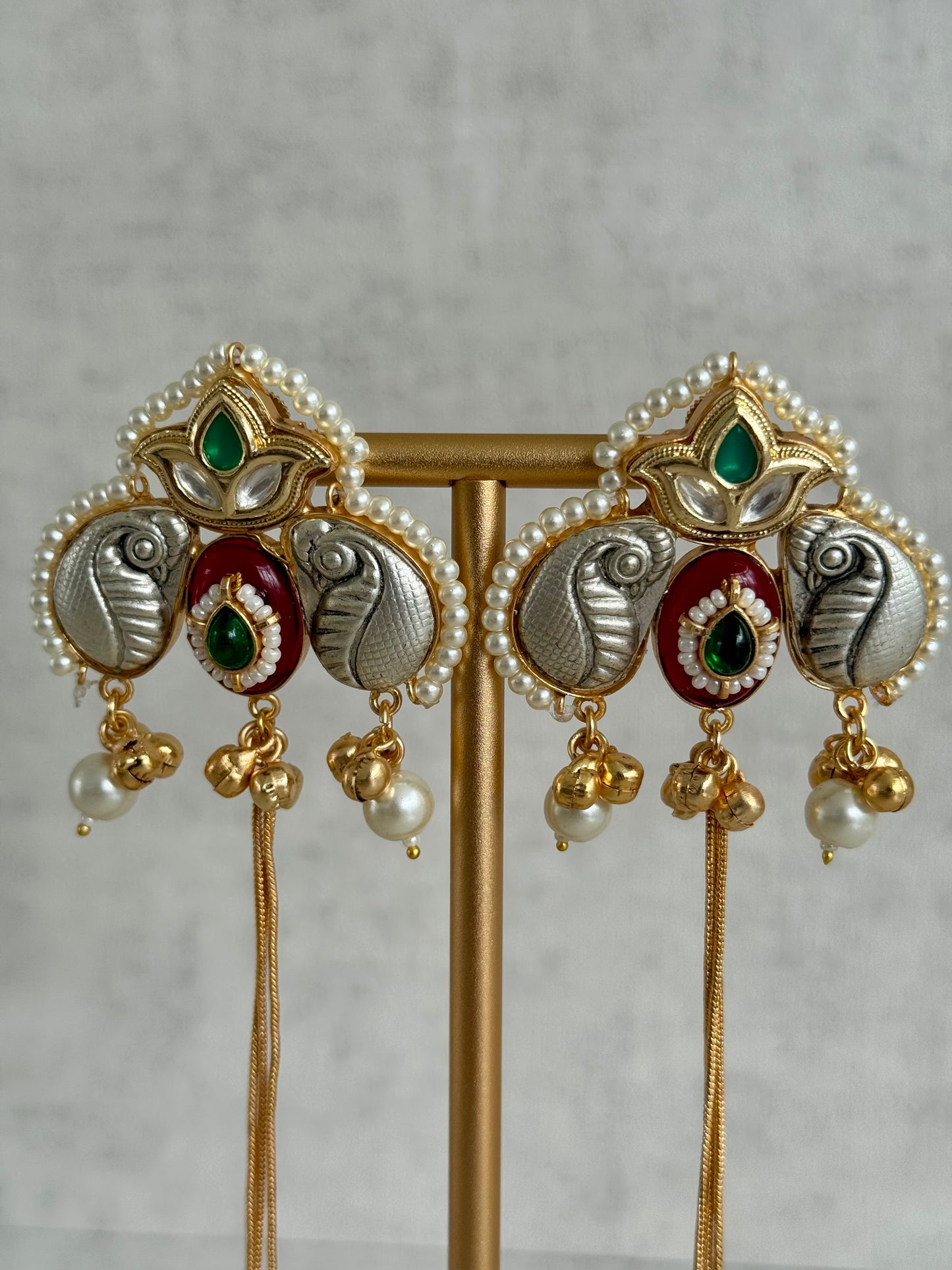 Ayura Designs Sozni Kashmiri Earrings – Kashmiri-Inspired Meenakari with Pistachio Green & Ruby Detailing