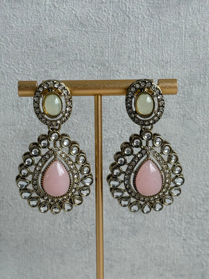 Ayura Designs Tamara Set with Necklace, Earrings & Tikka – Blush Pink & Pistachio Green Stones with Kundan Detailing in Antique Gold Finish