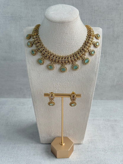 Ayura Designs Elisha Necklace Set with Earrings – Mint Green & Crystal Stone Detailing