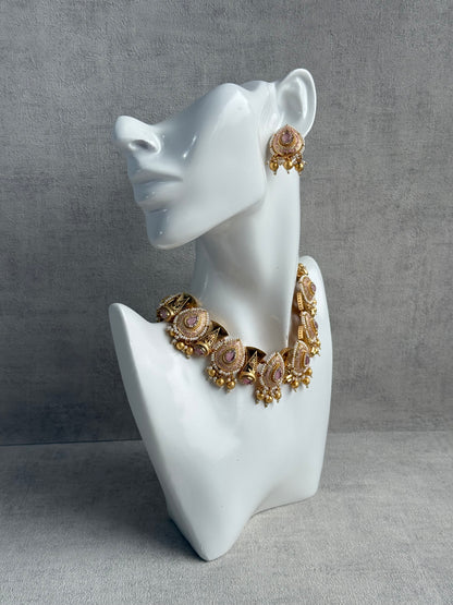 Ayura Designs Aaira Set with Necklace & Studs – Blush Pink Meenakari with Rose Pink Centre & Pearl Detailing