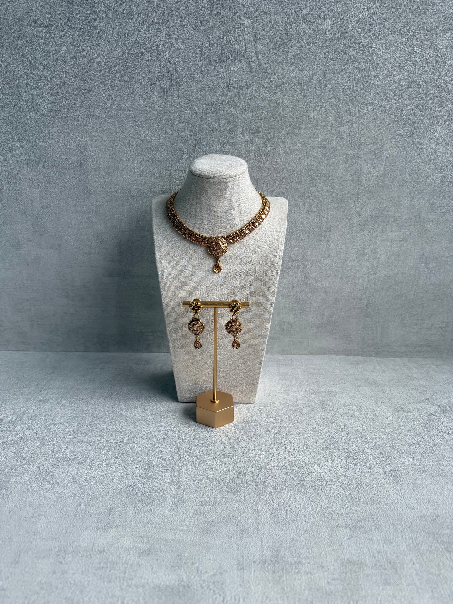 Ayura Designs Nithya Set – Gold Necklace & Earrings with Champagne Crystal Stones