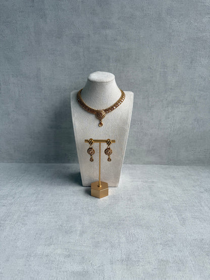 Ayura Designs Nithya Set – Gold Necklace & Earrings with Champagne Crystal Stones