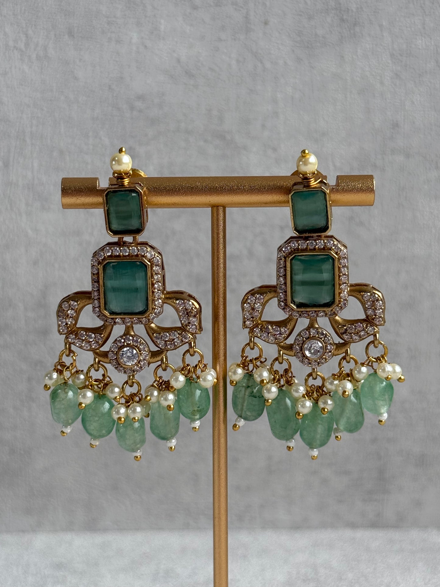 Ayura Designs Esme Set – Antique Gold Choker with Mint Green Stones, Pearls & Crystal Detailing