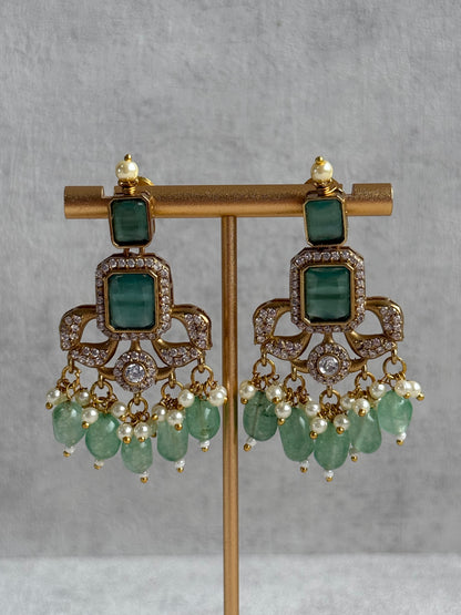 Ayura Designs Esme Set – Antique Gold Choker with Mint Green Stones, Pearls & Crystal Detailing