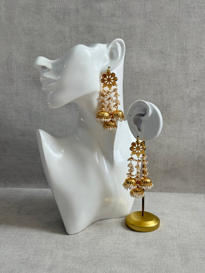 Ayura Designs Sassi Earrings – Pippal Patti Triple Jhumki Earrings with Pearl Cluster Detailing