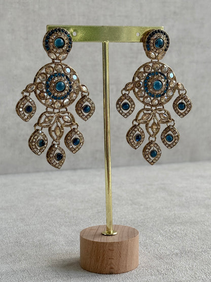 Ayura Designs Vanika Earrings – Sapphire Blue & Champagne Crystal Gold Finish