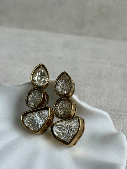 Ayura Designs Zella Earrings – Carved Crystal with Gold Frame Detailing