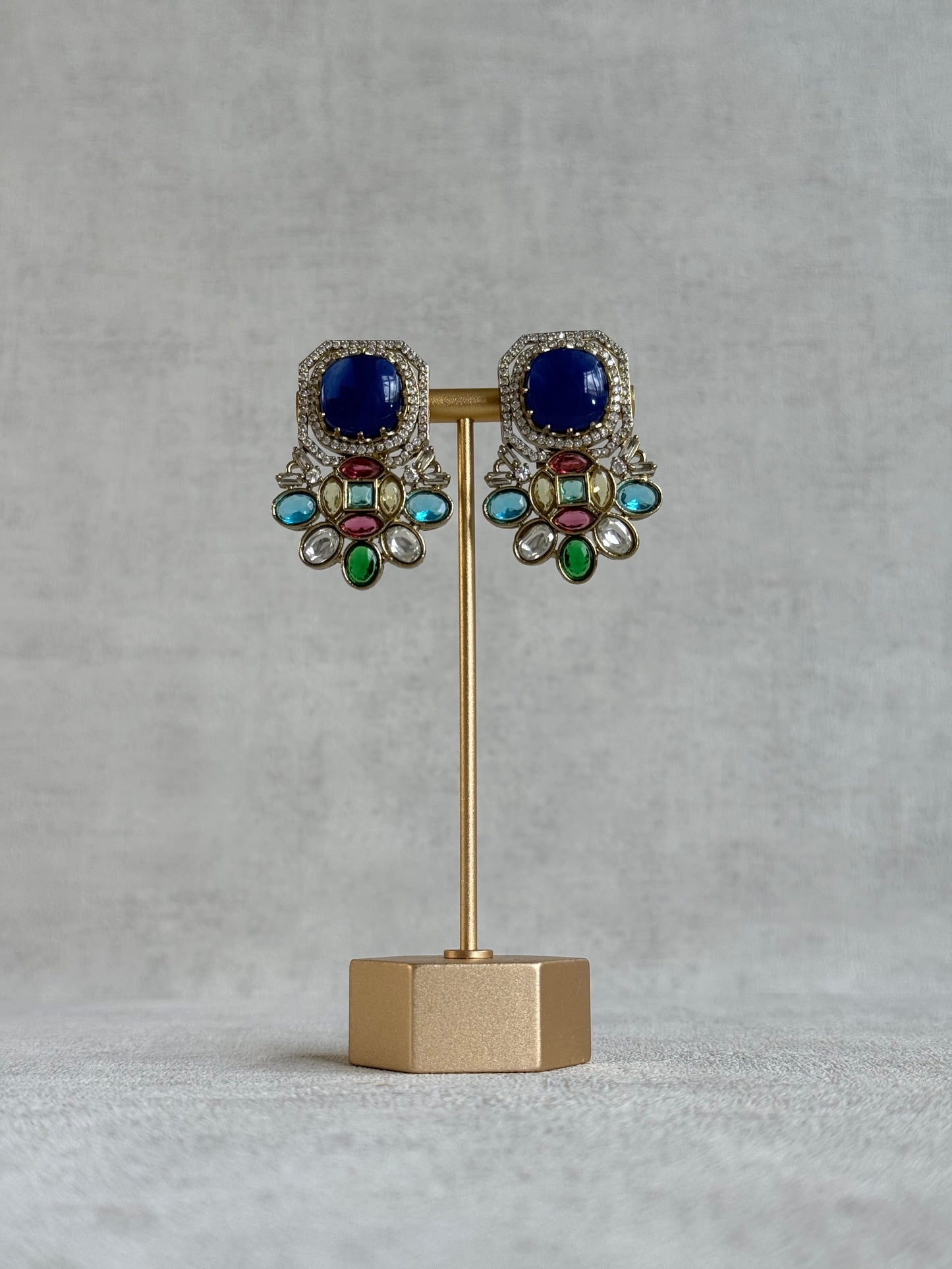 Ayura Designs Inez Earrings – Cobalt Blue Multicolour Statement Studs in Gold