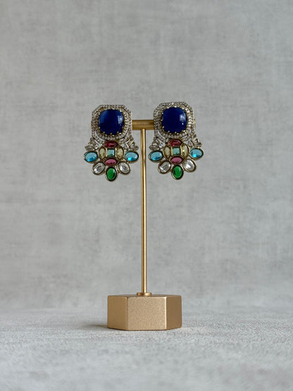 Ayura Designs Inez Earrings – Cobalt Blue Multicolour Statement Studs in Gold
