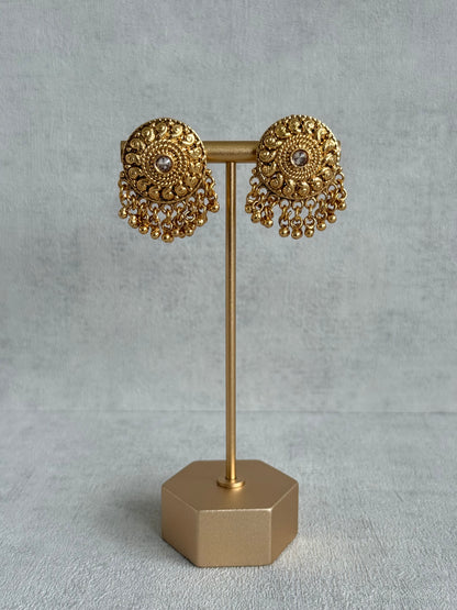 Ayura Designs Deesha Stud Earrings – Gold Finish with Crystal & Ghungroo Detailing