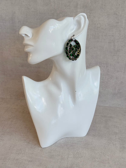 Ayura Designs Nureh Earrings – Dual Tone Floral Hoop Earrings with Emerald Green Stones & Cutwork Detailing
