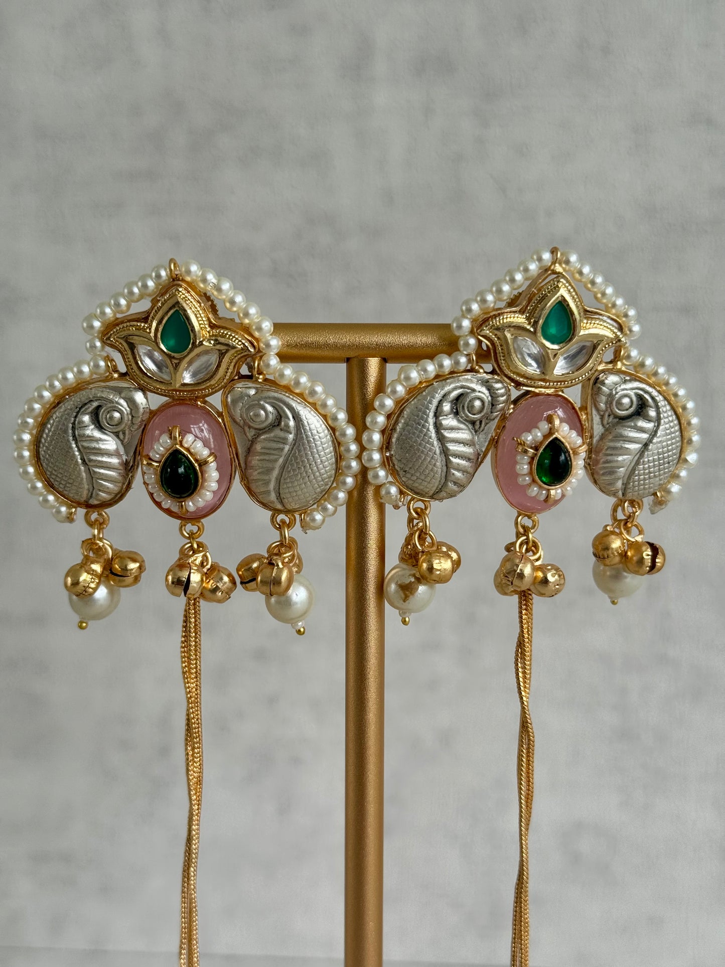 Ayura Designs Sozni Kashmiri Earrings – Kashmiri-Inspired Meenakari with Pistachio Green & Ruby Detailing