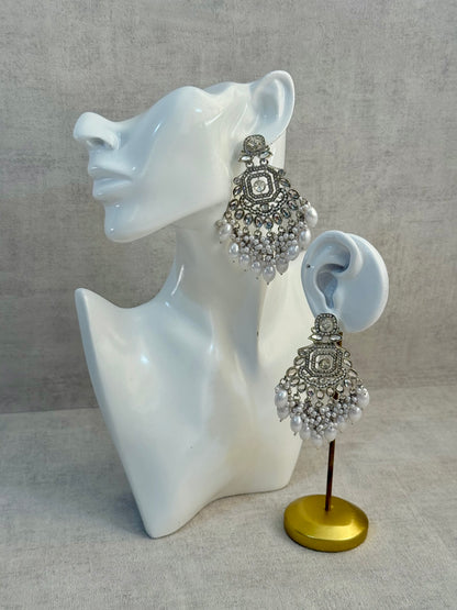 Ayura Designs Vinari Earrings – Silver Crystal Chandelier Earrings with Pearl Clusters