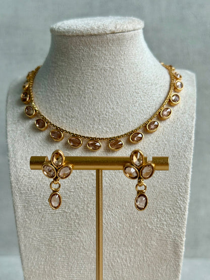Ayura Designs Dhruvika Set – Necklace & Earrings with Champagne-Toned Stones & Antique Gold Finish