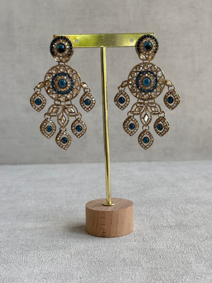 Ayura Designs Vanika Earrings – Sapphire Blue & Champagne Crystal Gold Finish