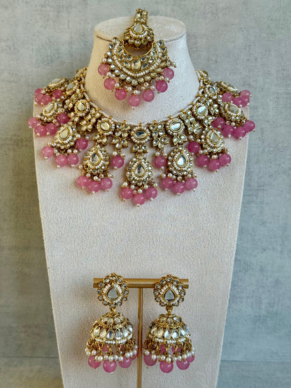Ayura Designs Iyla Set with Necklace, Earrings & Tikka – Kundan Detailing, Ivory Pearl Drops & Soft Pink Beads