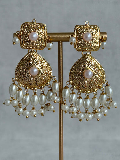 Ayura Designs Chetna Choker Set with Earrings & Tikka – Ivory Pearl Beads & Pearl Drops with Pipal Patti Detailing