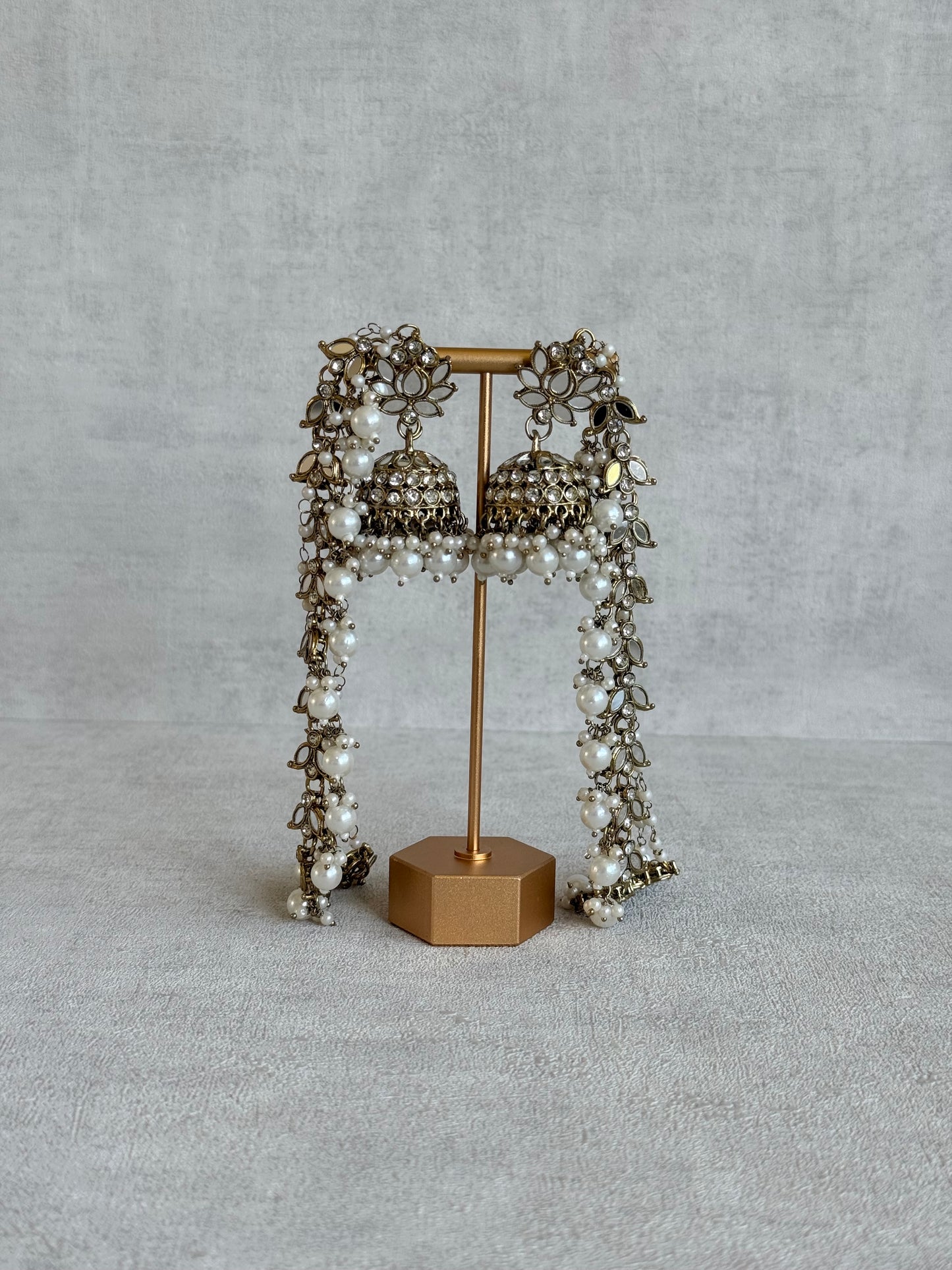 Ayura Designs Sheesh Jhumkis with Sahare – Mirror Kundan Pearl Jhumkis