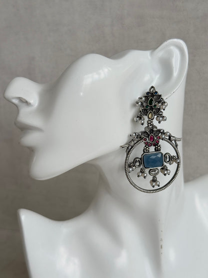 Ayura Designs Katha Earrings – Oxidised Statement Earrings with Multicolour Stonework & Pearl Detailing