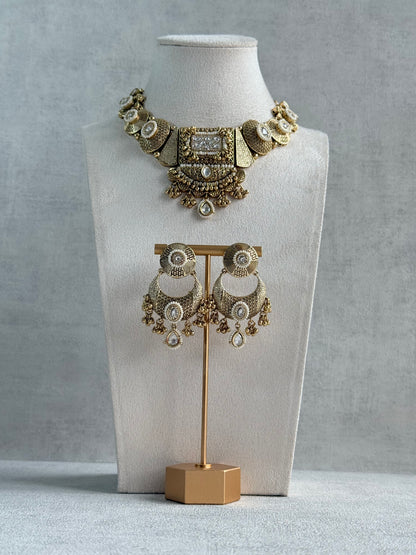 Ayura Designs Purvi Set – Necklace & Earrings with Antique Gold Filigree, Ivory & Pearl Detailing