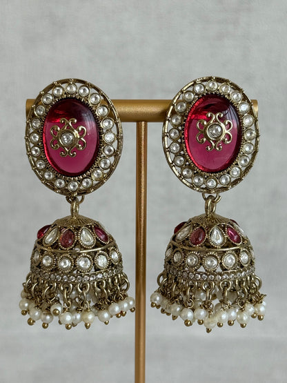 Ayura Designs Myra Choker Set with Earrings & Tikka – Ruby Pink Kundan & Pearl Detailing