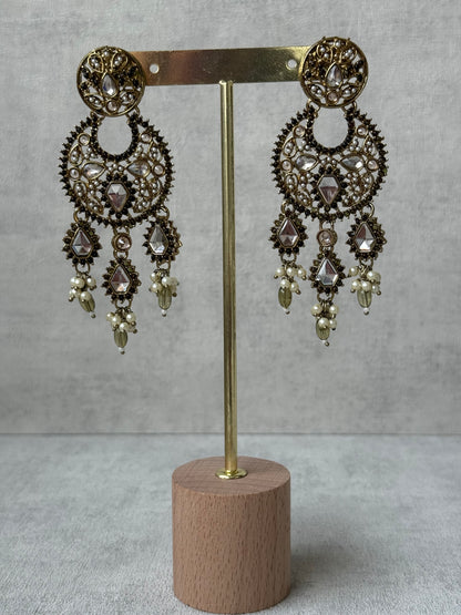 Ayura Designs Nimra Set with Earrings & Tikka – Mirror-Cut Polki, Olive Green Beads & Antique Gold Finish