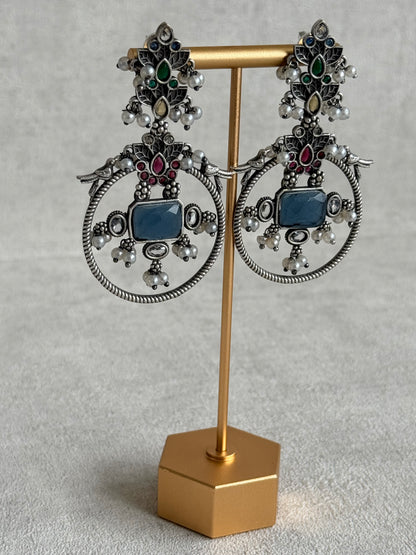 Ayura Designs Katha Earrings – Oxidised Statement Earrings with Multicolour Stonework & Pearl Detailing