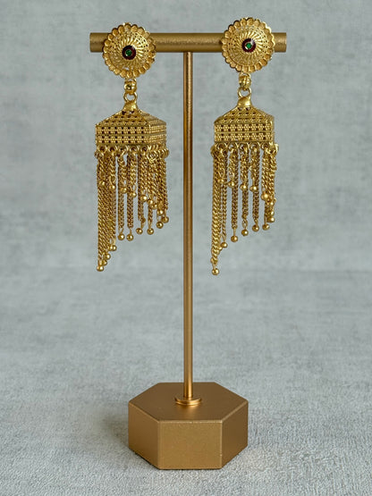 Ayura Designs Raati Jhumkis – Gold Chain Tassel Statement Earrings