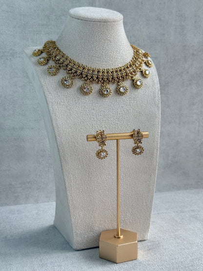 Ayura Designs Elisha Necklace Set with Earrings – Gold & Crystal Stone Detailing