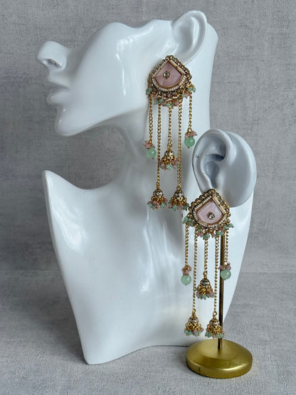 Ayura Designs Tanika Earrings – Blush Pink & Mint Green Duster Earrings with Jhumki Drops