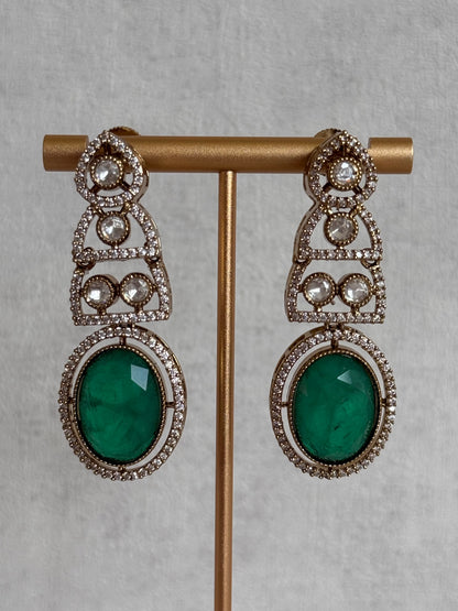 Ayura Designs Sadie Necklace Set with Earrings – Emerald Green Centre Stone, Moissanite Style Stones & Crystal Halo Detailing