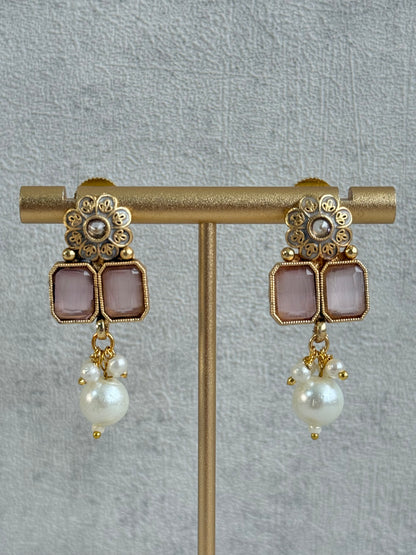 Ayura Designs Padma Necklace Set with Earrings – Blush Pink & Mint Green Stones with Pearl Drop Detailing