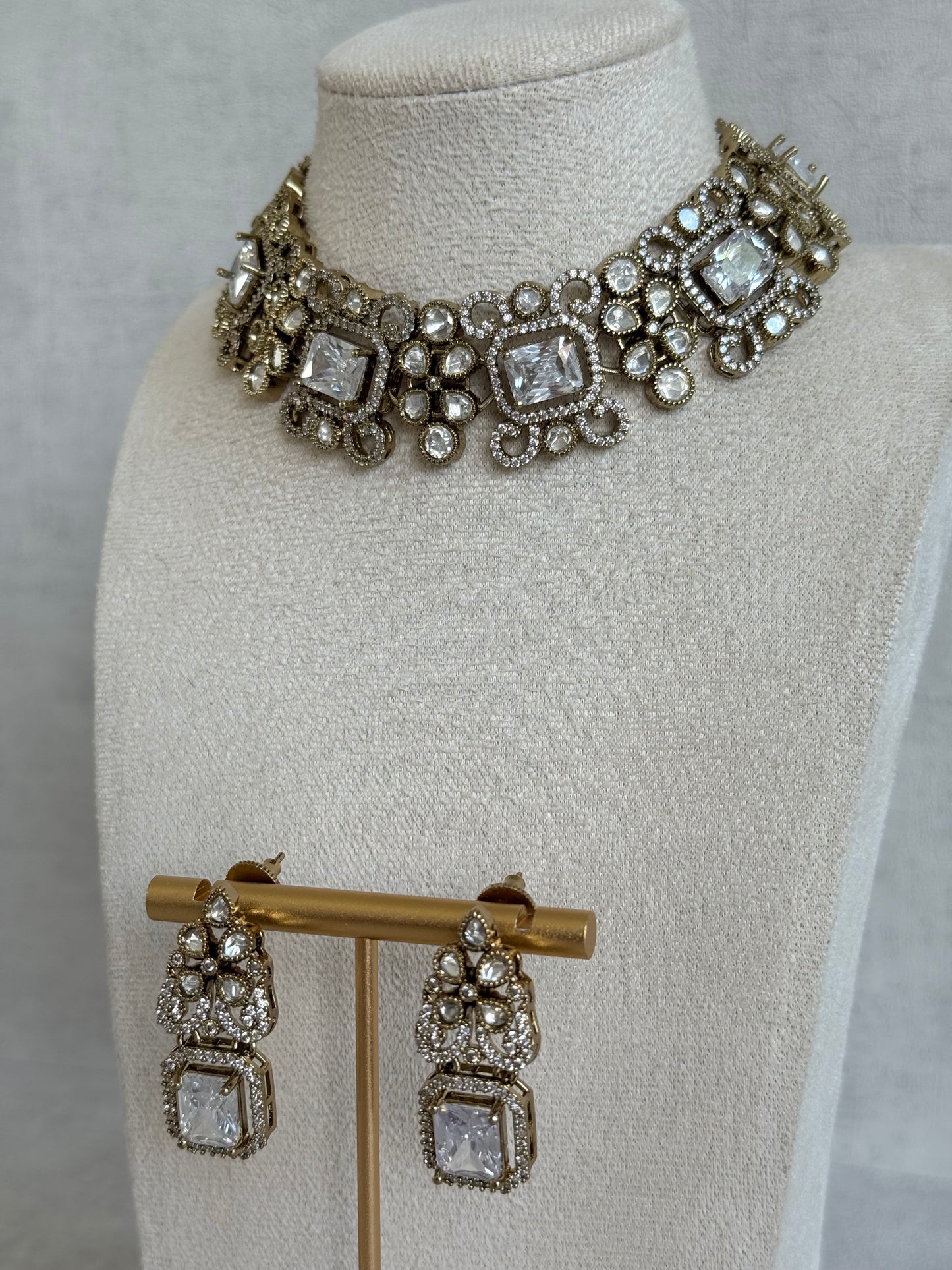 Ayura Designs Celine Set with Earrings – Moissanite Crystal Statement Set
