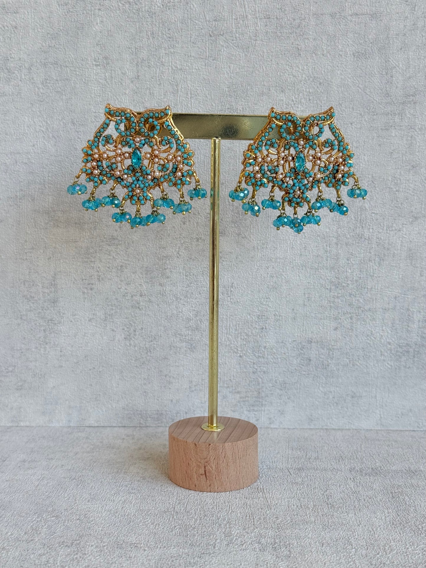 Ayura Designs Shanza Earrings – Turquoise Beaded Statement Earrings with Pearl Detailing & Crystal Drops