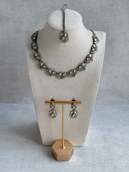 Ayura Designs Katalina Necklace Set with Earrings & Tikka – Crystal Detailing & Antique Gold Finish